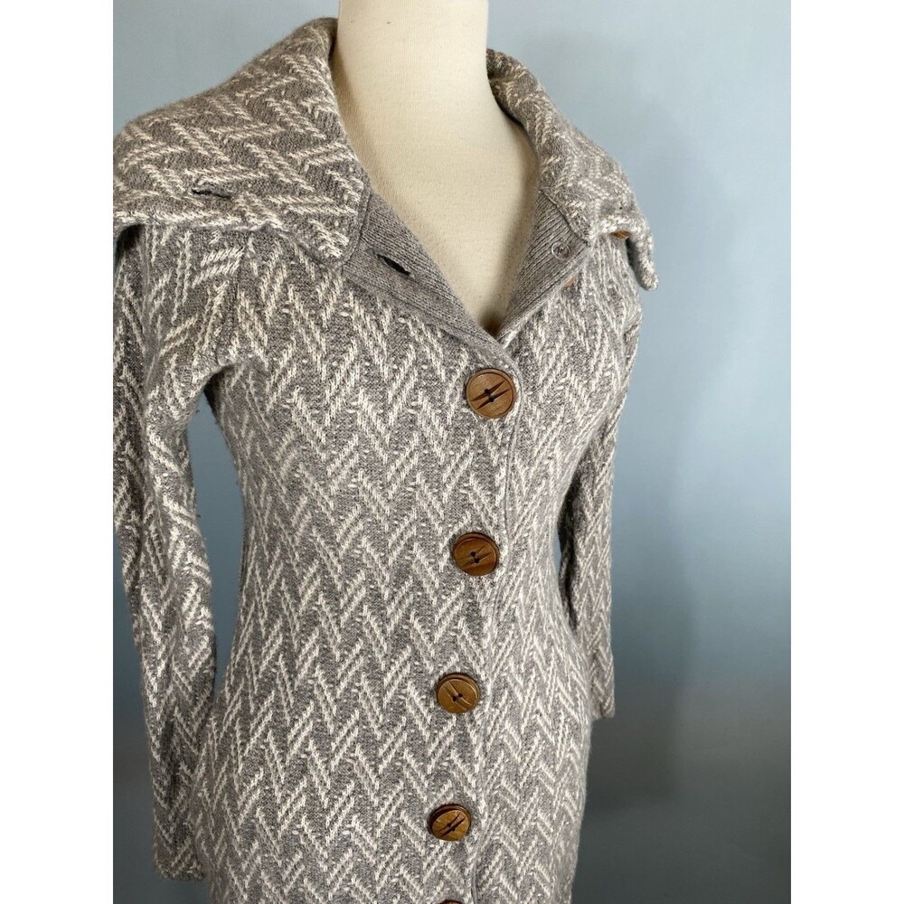 Moth Anthropologie Herringbone Shawl Collar Duster Sweater S gray white